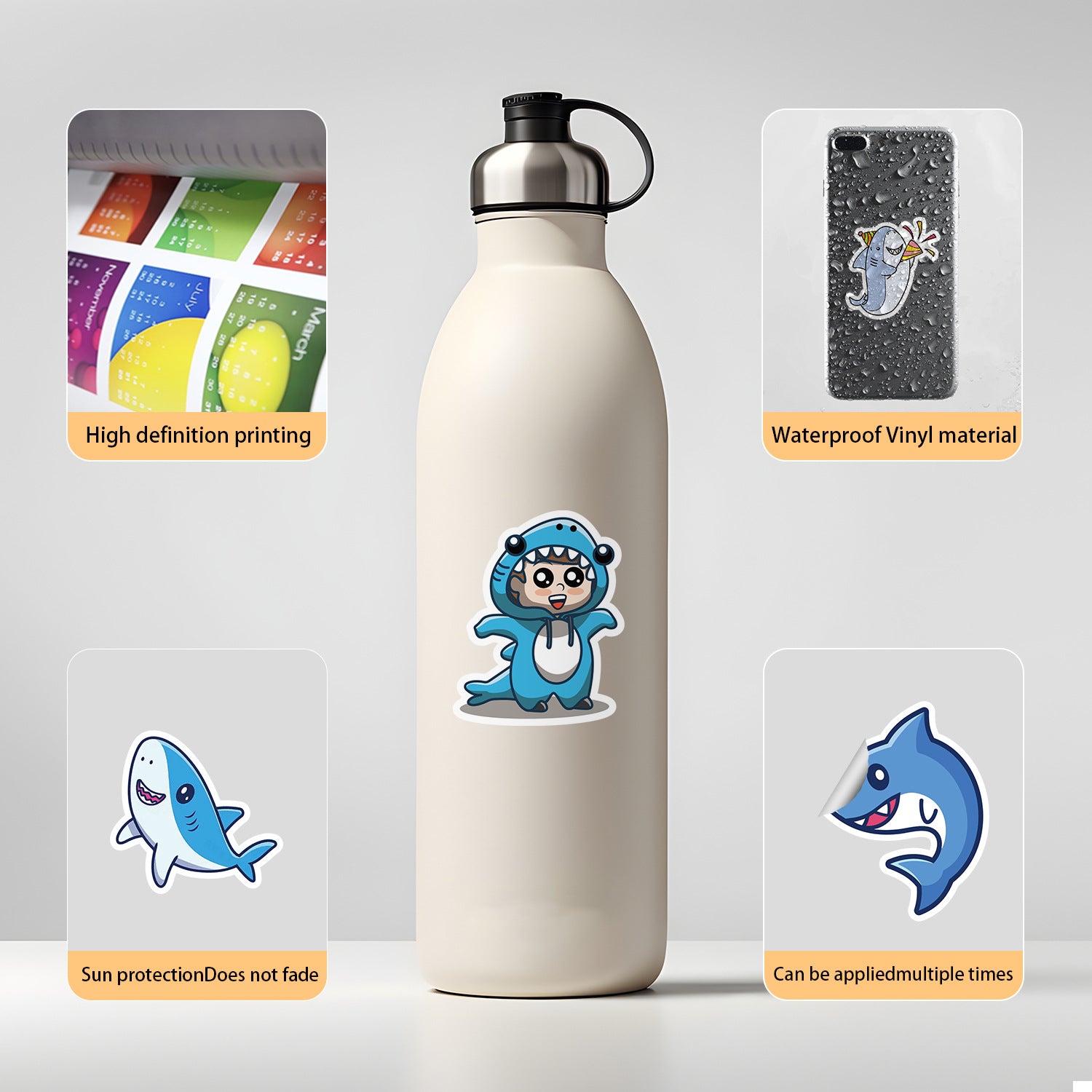 Wholesale 50pcs/pack cute cartoon shark graffiti stickers waterproof